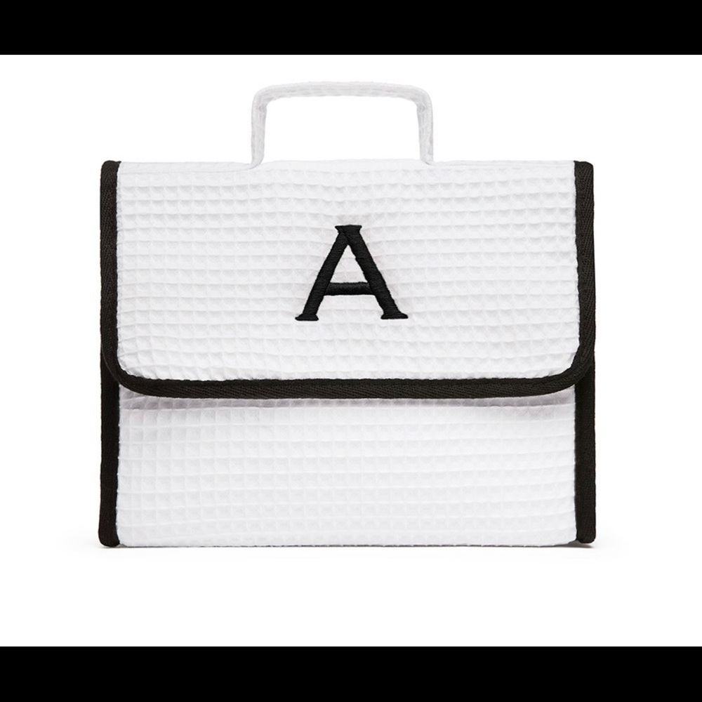 (NOT PERSONALIZED) Stand Up Cotton Waffle Makeup Bag- White